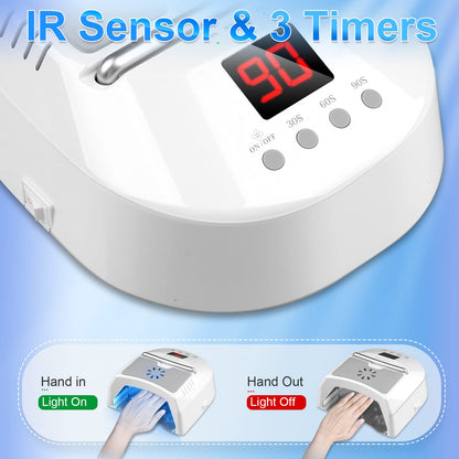 Professional UV Led Nail Lamp Cordless, 72W UV Lights for Gel Nails with Fan, IMENE Rechargeable Nail Dryer with Portable Handle Perfect for Salon Home Nail Art（White）