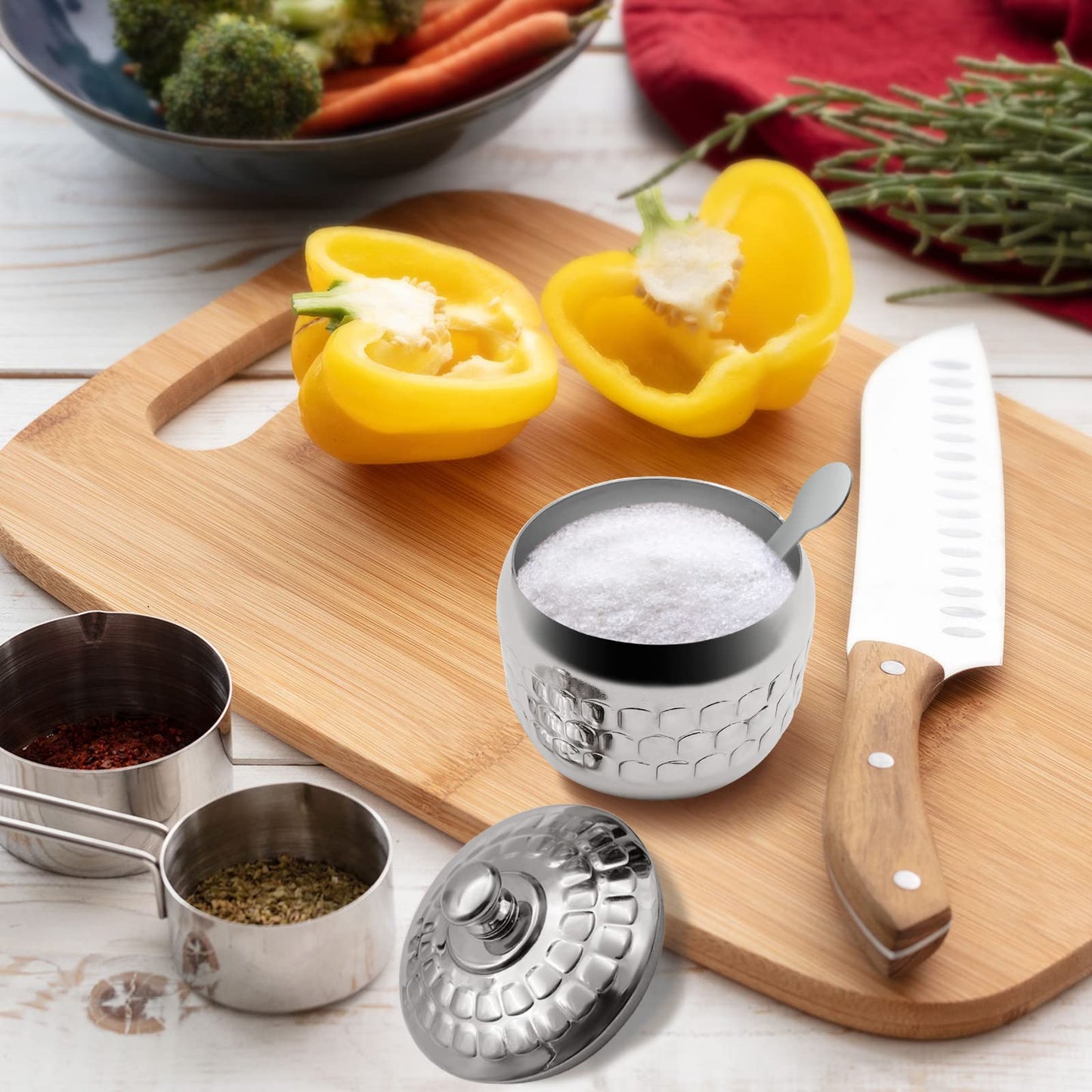 XHKDSYMC Stainless Steel Sugar Bowl Coffee Seasoning Jar Condiment Pot Spice Container Canister Cruet with Lid and Spoon