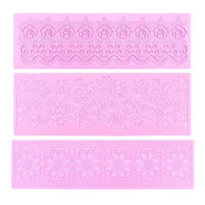 Embossing Lace Fondant Molds, Multi Circle Flowers Lace Mat Wedding Cake Decoration Tool, Rattan Shaped Cupcake Mat Silicone Molds Set of 3