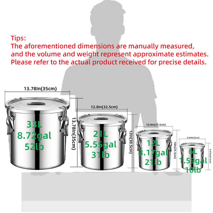 Verdeho 304 stainless steel food storage containers with lids lock clips airtight container large airtight for rice flour sugar grain coffee bean storage containers Kitchen jar (3.17gal/12L)