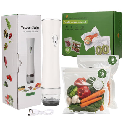 Handheld Vacuum Sealer for Food Storage - Vacuum Storage Bags and Machine - 30 Reusable Freezer Bags - USB Rechargeable - Mini Bag Sealer - Kitchen Gadgets for Meal Prep Essentials