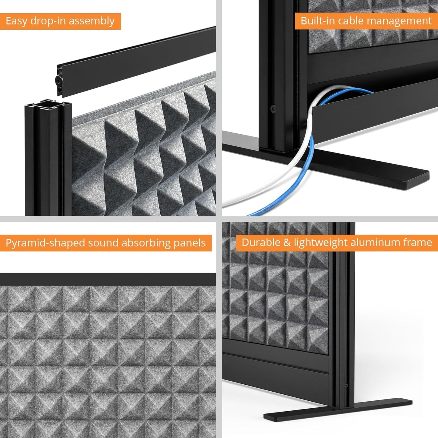 Stand Up Desk Store Studio Modular Wall and Sound Absorbing Room Divider | Sound Dampening Acoustic Panels for Office Cubicle | Noise Reduction and Noise Canceling Office Partition (70'' x 70'')