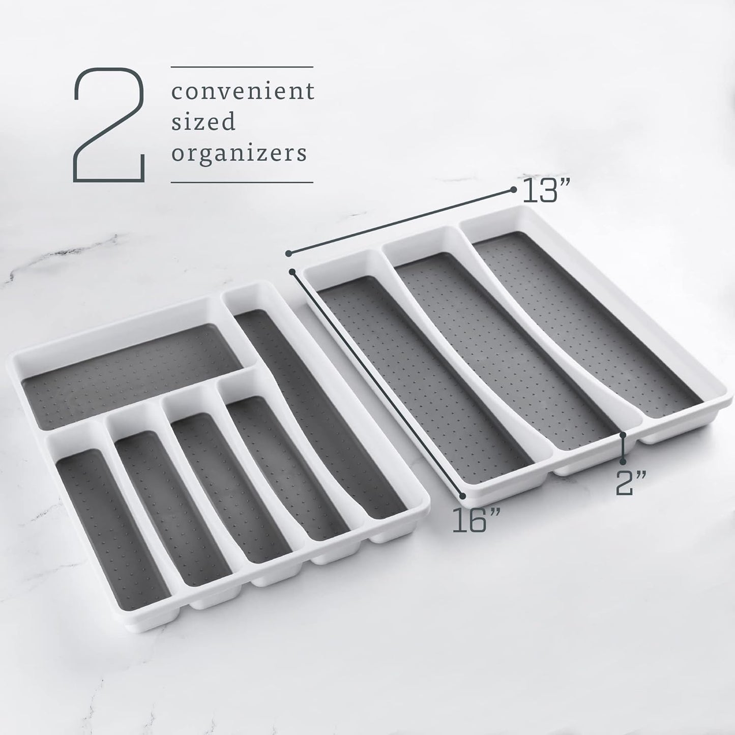 Masirs No-Slip Silverware Tray Organizer, 2-PIECE with 9-SECTIONS for Different Kitchen Utensil and Cutlery Sizes