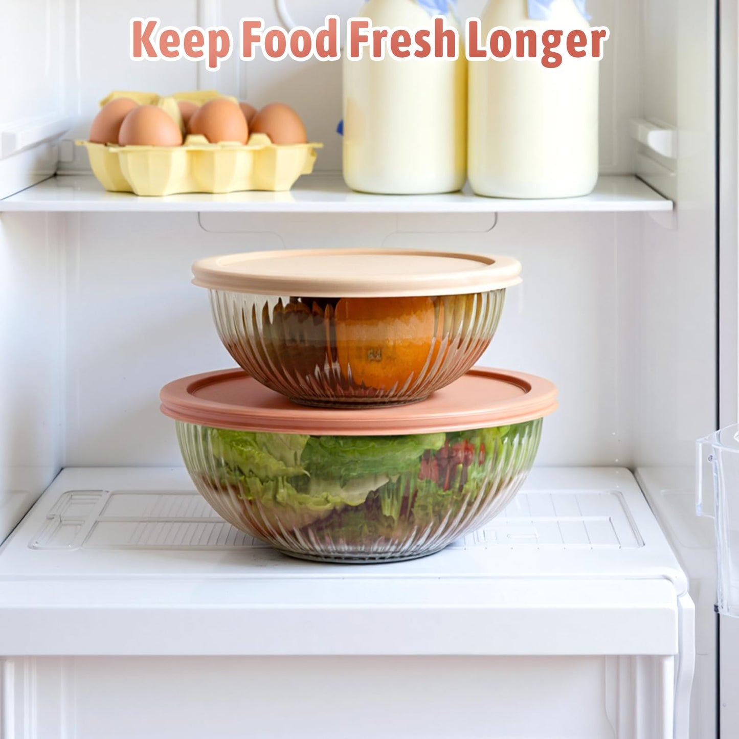 Freshmage Glass Mixing Bowls with Lids Sets, 4 Packs Glass Bowls with Lids for Kitchen Baking, Meal Prepping and Salad, Bpa Free and Dishwasher Safe Serving Bowls, 0.2/0.5/1.1/2.1