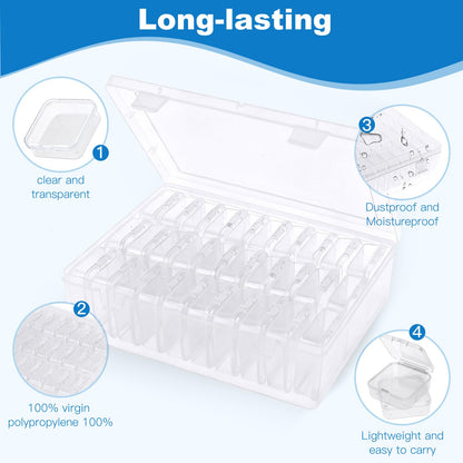 Btnoro Bead Organizer Box, 60 Pcs Small Clear Plastic Storage Containers with Hinged Lid, Mini Craft Boxes for Beads, Jewelry Making, Diamond Painting, Nail Art, Screws and Small Parts Organization