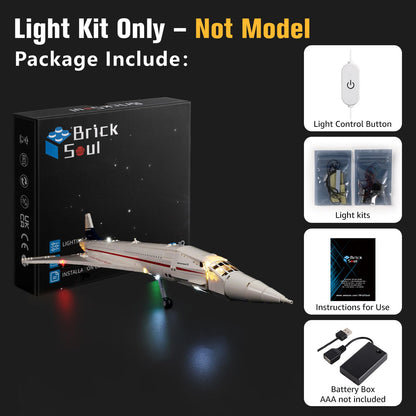 BrickSoul Light Up Kit Compatible with Lego Concorde Model Aircraft 10318 Building Set, Upgrade Wired Dimmable Lighting Accessories for Lego Fans, Not Included 10318 Model