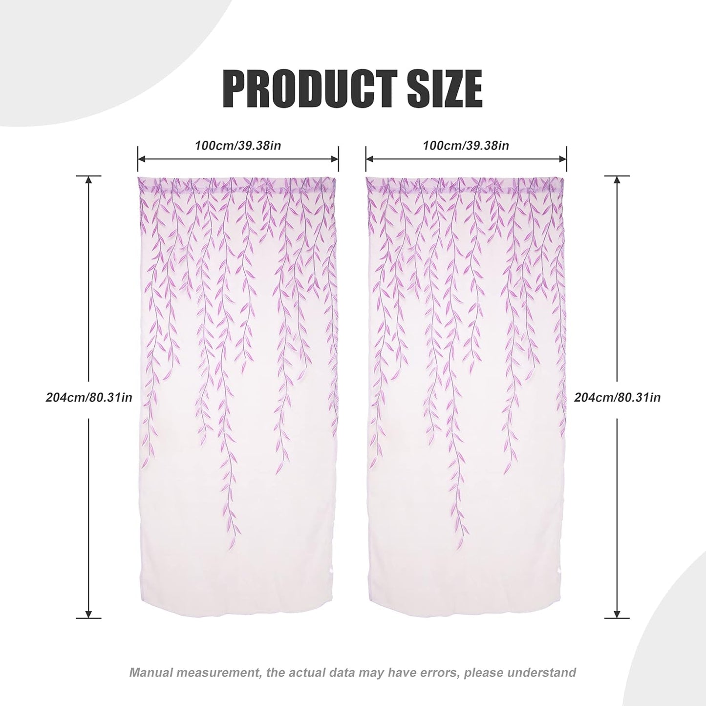 ICYANG Sheer Lavender Curtains Lilac Leaf Purple Vine Willow Tulle Drape Panel Valances 78.6 x 39.3 Inch for Home