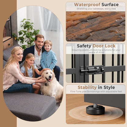 Lyromix 54'' Dog Crate Furniture with Double Rooms,Wooden Crate End Table Heavy Duty Indoor Puppy Cage for 2 Small Dogs, Multiple Units Can be Combined, Rustic Brown