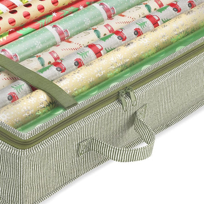 Whitmor Christmas Gift Wrap Organizer - Holds 30" & 40" Rolls - Stylish Stripe Design