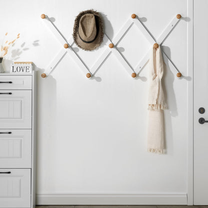 SKOLOO Large Hat Rack for Wall, Wooden Accordion Wall Hanger, Modern, Expandable Coat Hooks, Hat Display Rack for Home, Office, and Studio, 11 Peg, Natural & White