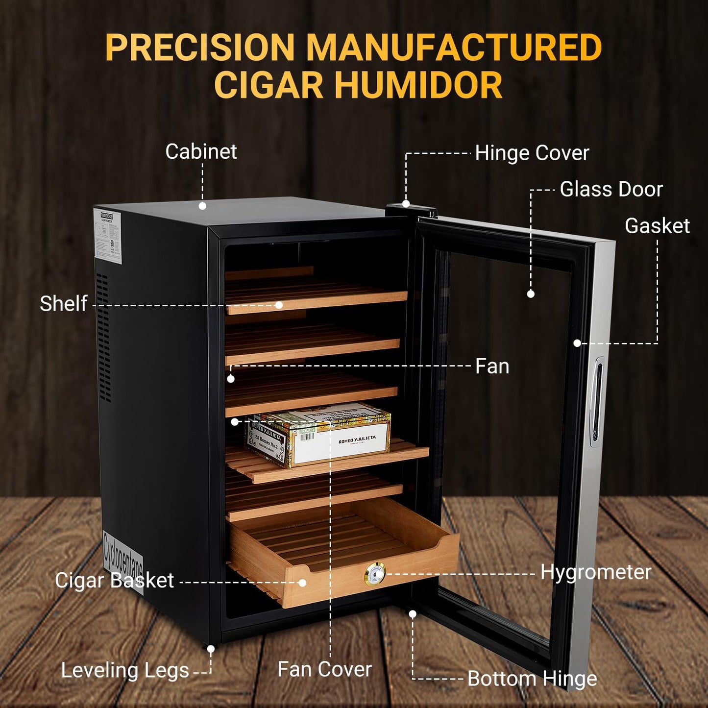 70L Electric Cigar Humidors Temperature Control System, Cooling & Heating Humidor Cabinet with Spanish Cedar Wood Shelves & Digital Hygrometer, Gifts for Men (500 Counts Capacity)