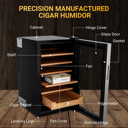 70L Electric Cigar Humidors Temperature Control System, Cooling & Heating Humidor Cabinet with Spanish Cedar Wood Shelves & Digital Hygrometer, Gifts for Men (500 Counts Capacity)