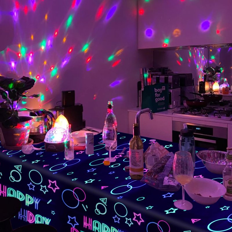 XJLANTTE 4 Pack Glow Party Tablecloth Supplies - Neon Plastic Birthday Table Cover, Black Light Fluorescence Rectangle Table Cloth 51"x86.6" for Glow in The Dark Birthday Party Decorations