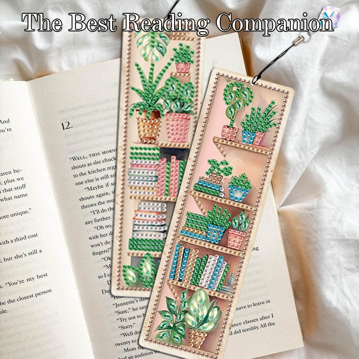 4 Pcs Diamonds Painting Bookmarks Diamond Art Kits for Adults DIY Full Round Gem Crystal Art Bookmarks with Pendant Home Office Supplies for Reading Lovers