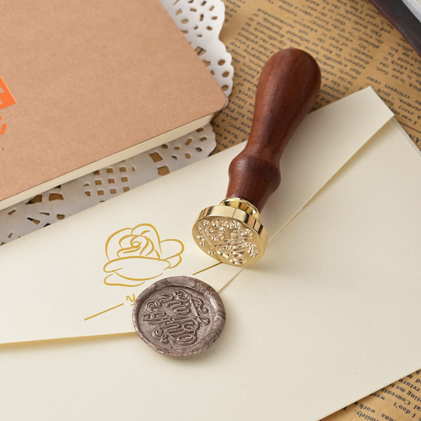 Wax Seal Stamp Set,Ailtuer 6 Pieces Plant Series Sealing Wax Stamp Heads + 1 Wooden Hilt, Vintage Seal Wax Stamp Kit with Gift Box (Botanical Set)