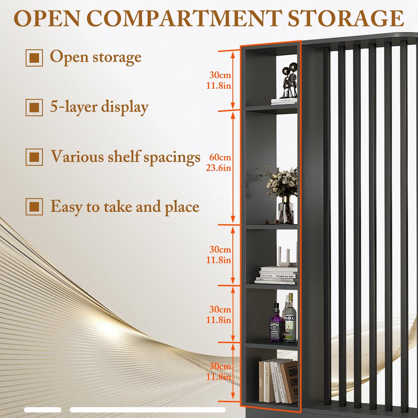 39.4in/100cm Entrance Hall Partition Screen, Wooden Room Divider with Storage Shelves, Modern Freestanding Wood Room Divider Screen, Privacy Screens Room Partition Post (Grey, 100cm/39.4in)