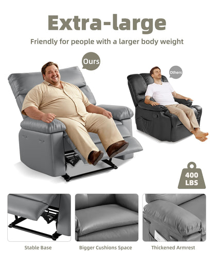GarveeHome Recliner Chair - PU Leather Manual Recliner for Adults, Lazy Chair with 1.5X Sponge Comfort Arm and Back for Living Room, Bedroom
