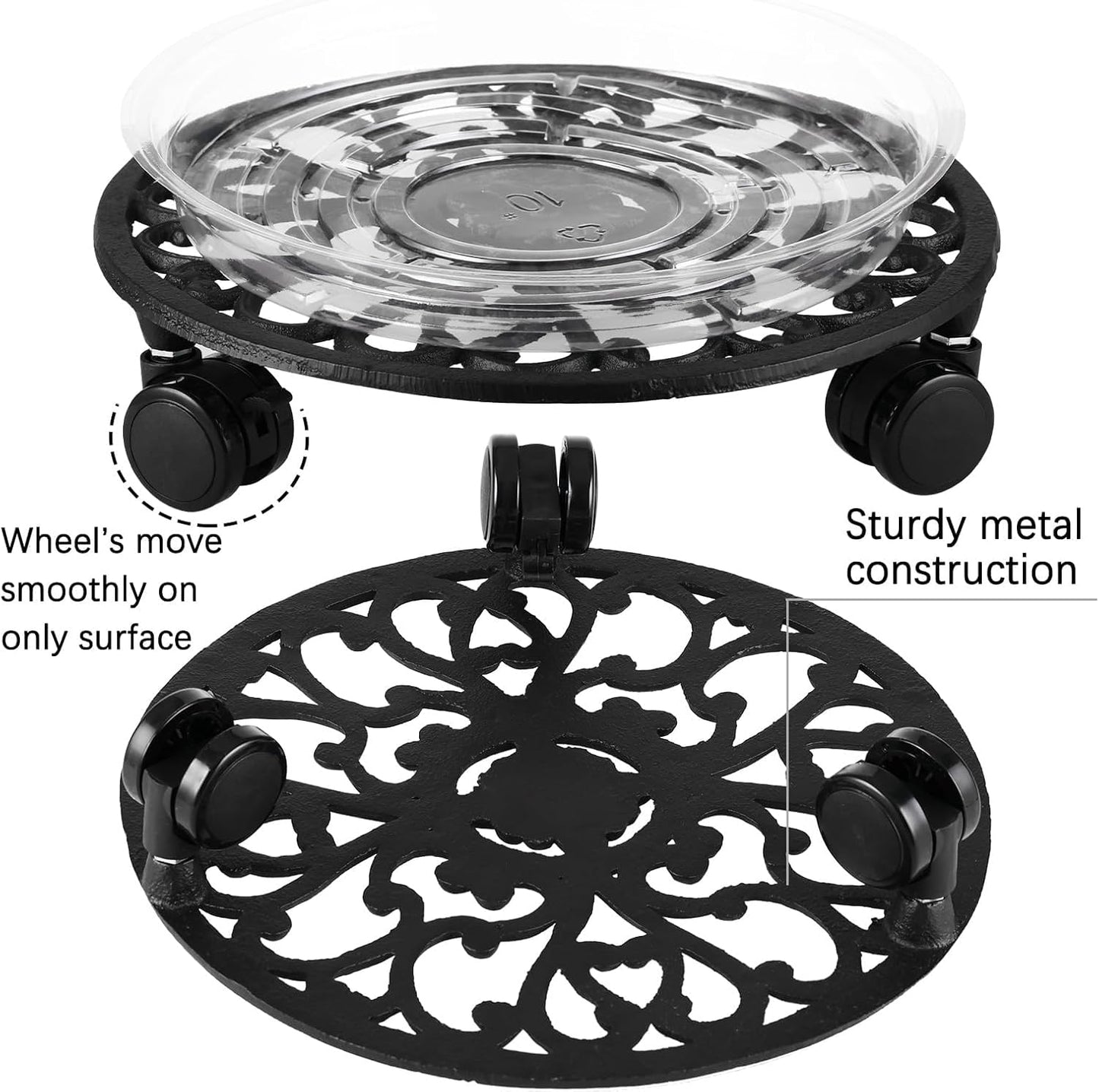 11 Inch 1 Pack Rolling Plant Stand with Wheels Wrought Iron Rolling Plant Stand with Casters Heavy Duty for Indoor