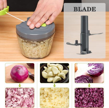 Food Chopper Vegetable Cutter - Cambom Hand String Chopper for Onions, Fruits, and Nuts, BPA Free Material (Gray)