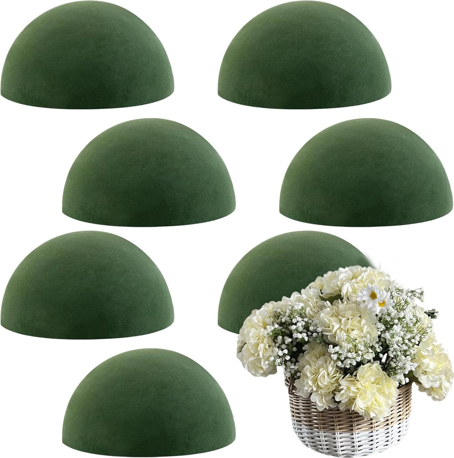 HAKZEON 8 PCS Floral Dry Foam Half Ball, Green Foam Half Ball, Round Foam Block Green Floral Foam Round Ball for Artificial Plant Arrangement, 5.5 x 2.75 Inch