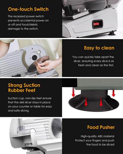 Valley Sportsman Meat Slicer Machine for Home - Electric Food Slicer with 7.5" Stainless Steel Blade, Adjustable Thickness Deli Slicer Cuts Meat, Bread, Cheese, Easy to Clean, Sliver