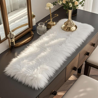 12x35 inches) Faux Fur Table Runner,Table Runner for Soft Luxury Winter Decor Xmas White Decorations,Party Birthday