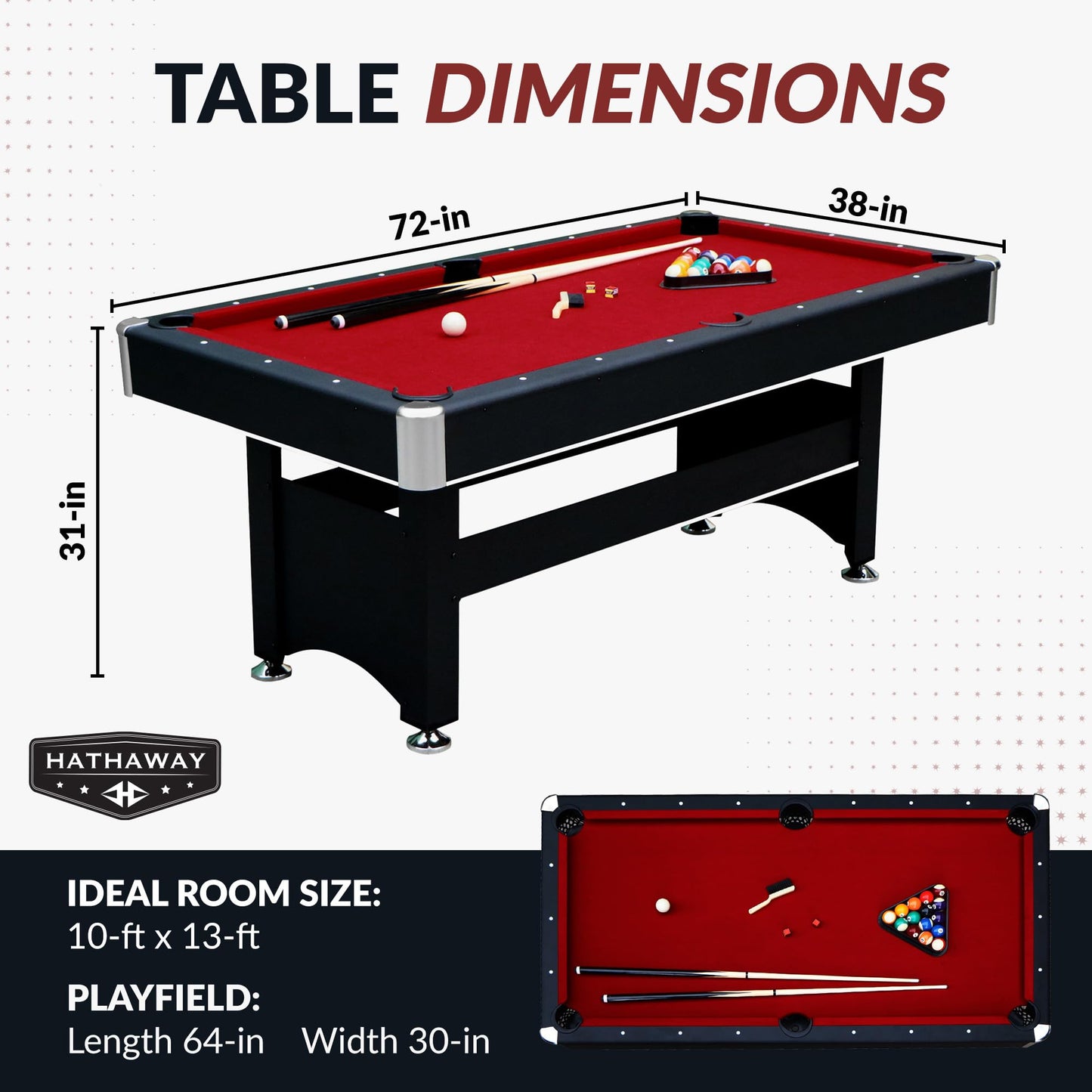 Hathaway Spartan 2-in-1 6ft Pool Table with Ping Pong Top for Game Room – with Red Felt, Engineered Wood Frame, Drop Pockets, Cues, Balls, Triangle, Chalk, Net, Paddles, Balls – Black Finish