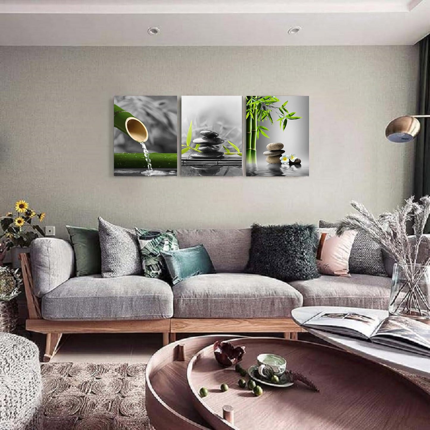 Yxbhhym- Bathroom wall art Black and White Gray Green Room Decor Zen Poster Canvas Pictures Zen Artwork for Spa Living Room Wall Art Kitchen Bedroom Decor Home Framed Prints Art