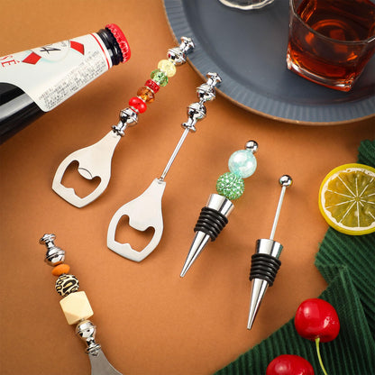Sunnychicc 20 Pcs Beadable Wine Stoppers Bulk Beadable Beer Opener Set 10 Decorative Beaded Wine Bottle Stopper 10 Alloy Bottle Opener for DIY Crafts Spring Easter Summer Bar Wedding Party Favor Gifts