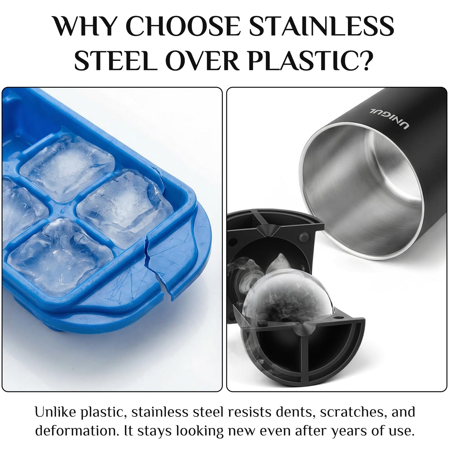 Clear Ice Cube Maker, 2.5" Stainless Steel Ice Ball Maker Mold for Whiskey & Cocktails, Non-BPA Premium Silicone Ice Cube Molds, Easy-Release Sphere Ice Maker, Bourbon Gifts for Men (2 PACK)