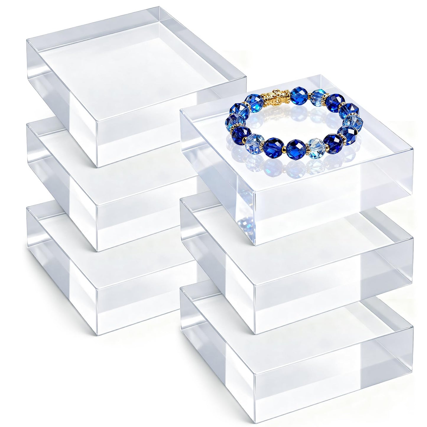 Hacaroa 6 Pieces Acrylic Square Display Block, 3 x 3 x 1 Inches Clear Polished Acrylic Cube Risers, Solid Jewelry Display Pedestal Stand Showcase Holder Base for Ring, Perfume, Photography Props