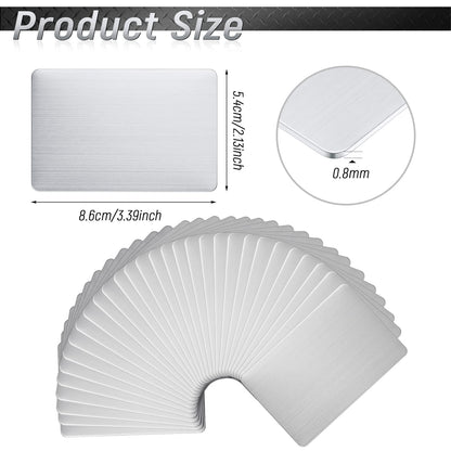 30 Pieces 304 Stainless Steel Metal Business Cards Blank Steel Laser Engraving Stainless Cards for House Office Customer DIY Gift Plate, 86 x 54 mm(0.8mm Thickness)