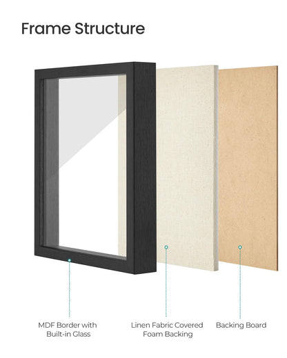 SONGMICS 11x14 Shadow Box Frame, Top Loading Display Case Frame , Glass Front with Top Slot and Push Pins, Linen Fabric Backing for DIY Craft, Gift Idea, Black URPF009B01