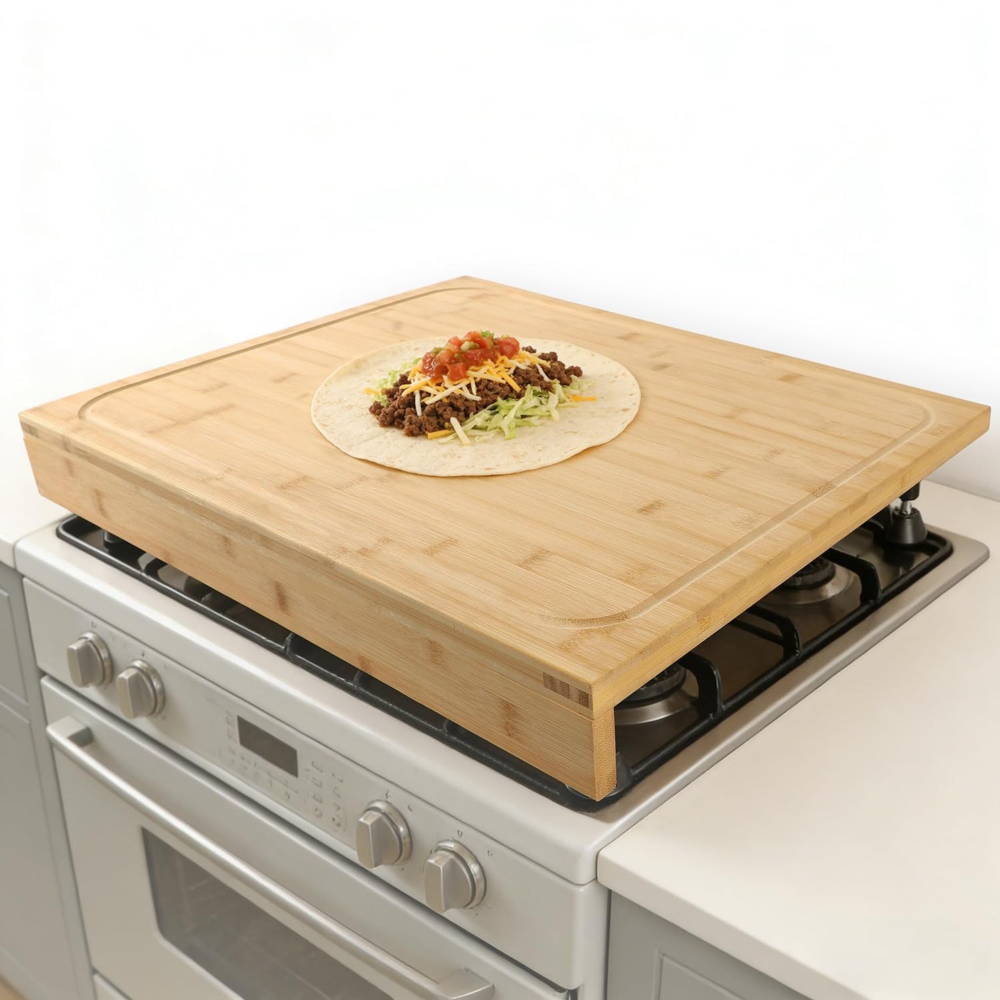 BAMOTTO CRAFTBAMBOO 24 x 18 Inch Large Bamboo Cutting Board and Stovetop Cover, Over-the-Sink Board with Detachable Support Legs & Secure Front Lip, Carving and Pasta Board