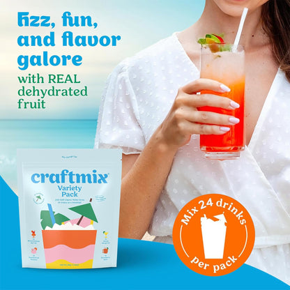Craftmix Variety Pack Cocktail & Mocktail Drink Mixer, Skinny Mixes - Water Flavoring Packets - Made With Real Fruit - Vegan Low-Carb, Low-Sugar, Non-GMO, Dairy Free, Gluten Free, 24 Pack