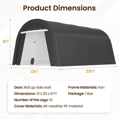 Kiss the Water Heavy Duty Domed Carport with 4 Cloth Bags and 2 Roll-up Doors, Portable Garage Storage Shelter Shed for Cars, Truck, or Garden Tools, 13' x 20'