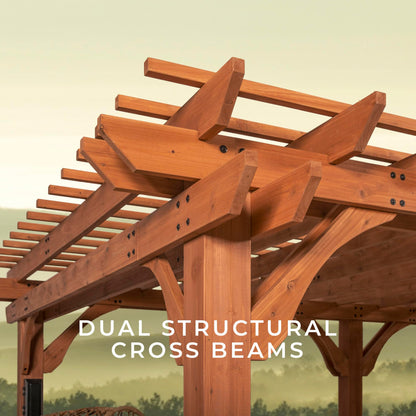 Backyard Discovery Beaumont 24' x 12' Traditional Cedar Wood Pergola Kit with Trellis Roof, All-Season Durability, High-Wind Rating, PowerPort, Shade for Outdoor Patio, Deck, Garden, and Entertaining