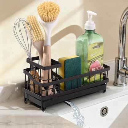 Aurchdly Sponge Holder for Kitchen Sink, Sink Caddy Organizer with High Brush Holder, Kitchen Countertop Organizers and Storage Essentials, Kitchen Decor, Rustproof 304 Stainless Steel