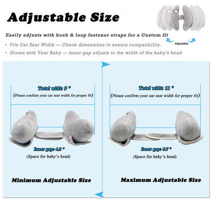 StoHua Baby Travel Pillow, Adjustable Head Neck Pillow for Infant Car Seat, Stroller Headrest Pillow for Infants, Banana Travel Headrest Pillow, Comfortble Toddler Neck Pillows for Pushchair, Gray