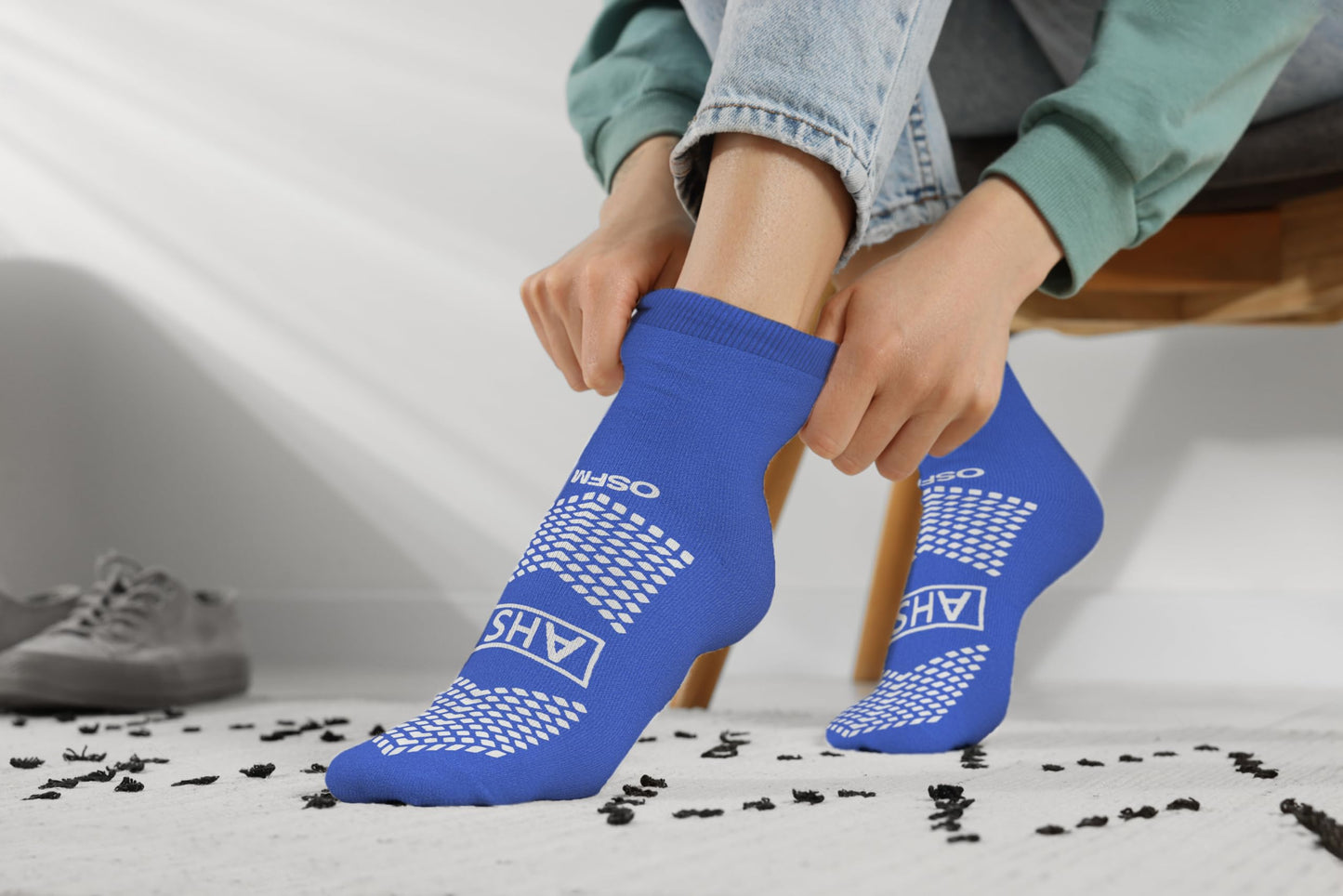 AMERICAN HOSPITAL SUPPLY AHS Slipper Socks | Blue X-Large Polyester-Spandex Knit Grip Socks with Elastic Cuff | Pack of 6 Non Skid Socks