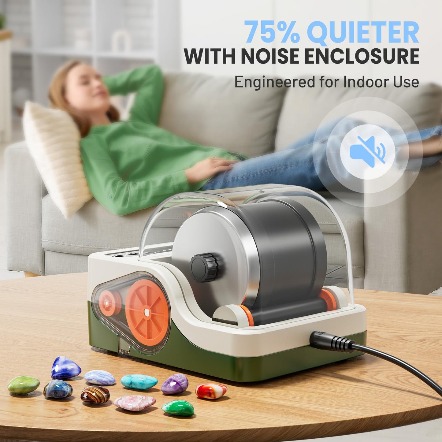 Flooyes Ultra Quiet Rock Tumbler Kit, Rock Polisher with Noise Reduction Cover for Kids, Adults & Rock Collector, 3-Speed Motor & 9-Day Timer, Great STEM Science Kit Gift for Age 8+, Boys Girls Toys