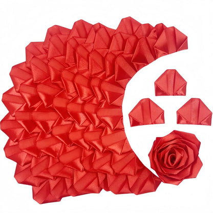 LatinaFlorista 300Pcs Premade Satin Ribbon Rose Petals Half-Finished for Eternal Rose DIY Ramos Forever Flowers Bouquets Everlasting Floral,for Wedding,Anniversary,Birthday (300 Pcs Red)