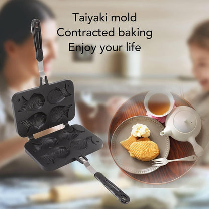 Taiyaki Fish Shaped Pancake Maker Pan, Non-Stick Double Baking Pan with 4 Fish for Kitchen Waffle Baking