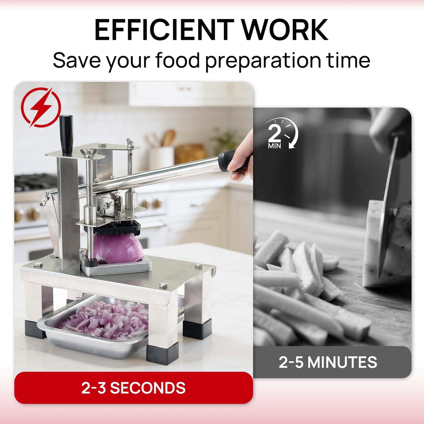 ARINOO Commercial French Fry Cutter and Vegetable Dicer with 3 Stainless Steel Blades – 3/8", 1/2", 1/4" – Heavy Duty Stainless Steel Potato Slicer for Home and Restaurant Use