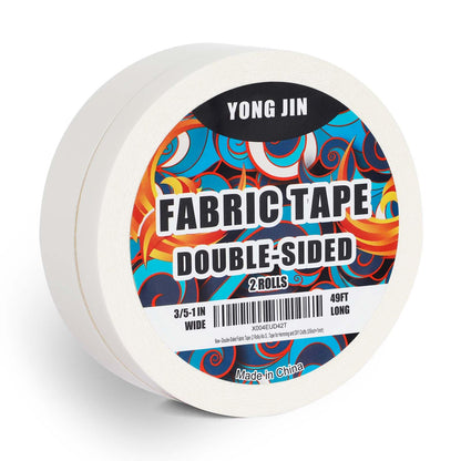 YONGJIN Double-Sided Fabric Tape (2 Rolls) - No Sewing or Ironing Required, Perfect for Quick Clothing Repairs, Fabric Bonding, Adhesive Cloth Tape for Hemming and DIY Crafts (3/5inch+1inch)