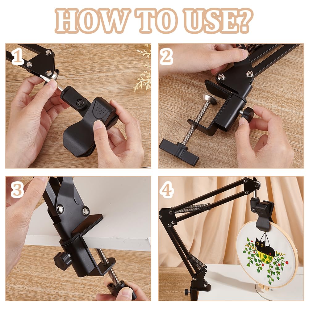 OLYCRAFT Black Embroidery Table Stand Kit 8mm Hole Hand Embroidery Lap Folding Cross Stitch Stand Clamp Hand Embroidery Hoop Holder 360 Rotated Embroidery Holder