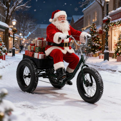 Masiunoz Fat Tire Tricycle for Adults with 450 lbs Capacity, 7-Speed, 20" x 4" Fat Tires, Double Disc Brake and Large Rear Basket for Commuting, Shopping, Camping,Adults Tricycle