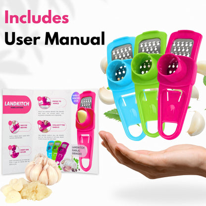 Landkitch-Garlic Grinder (2 Pack)-Hand Garlic Grinder-Small Hand Grinder for Garlic-Garlic Slicer-Garlic Mincer-2025 New Hand Press Garlic Chopper-Garlic Press Hand Specialty Tools (Green + Pink)