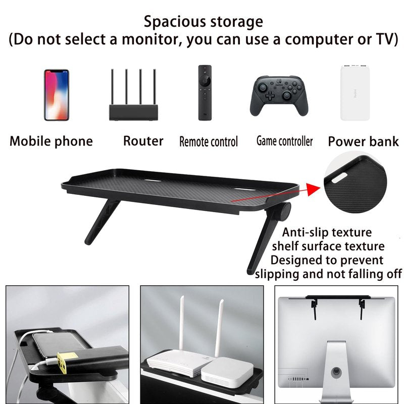 QIYUNI 2 Pieces TV Top Shelf Screen Monitor Top Storage Bracket Computer Screen Shelf Adjustable Bracke for Media Boxes Game Console Router Home Mount (Black, 11.8 x 4.9 Inch)