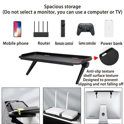 QIYUNI 2 Pieces TV Top Shelf Screen Monitor Top Storage Bracket Computer Screen Shelf Adjustable Bracke for Media Boxes Game Console Router Home Mount (Black, 11.8 x 4.9 Inch)